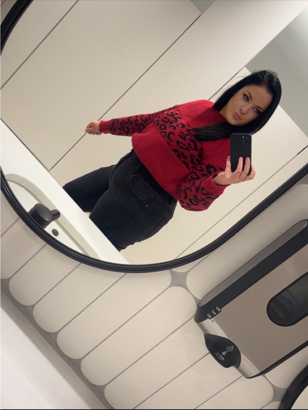 Red Leopard Print Cropped Sweater